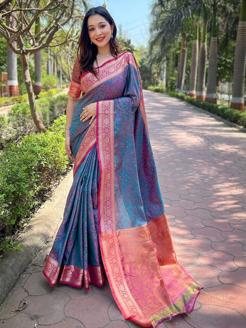 ELITE WEAVES Woven Design Zari Silk Blend Kanjeevaram Saree