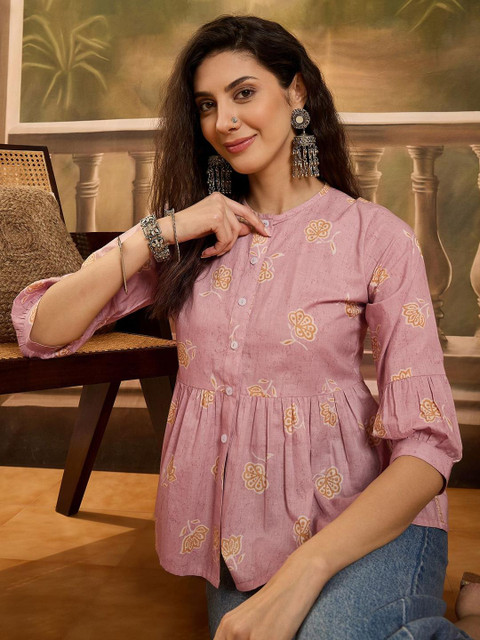 Sangria Women Floral Printed Pure Cotton Peplum Top