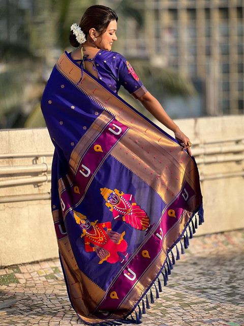 ELITE WEAVES Floral Woven Design Zari Paithani Saree - Image 3