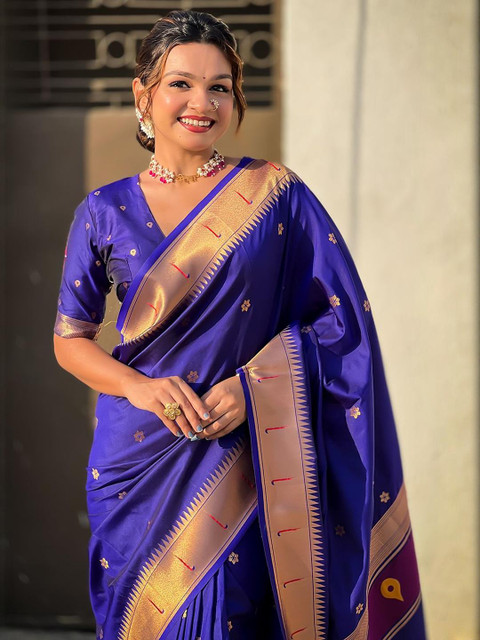 ELITE WEAVES Floral Woven Design Zari Paithani Saree - Image 5
