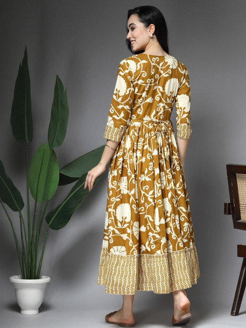 RANGEELO JAIPUR Women Ethnic Motifs Printed Tiered Maternity Fit & Flare Midi Dress