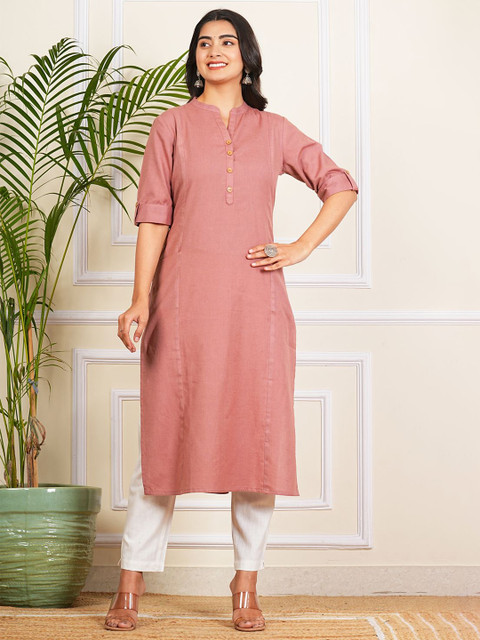 Krati Creations Women Solid Daily Cotton Straight Kurta