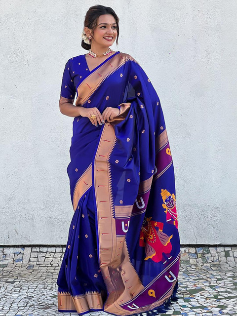 ELITE WEAVES Floral Woven Design Zari Paithani Saree - Image 2