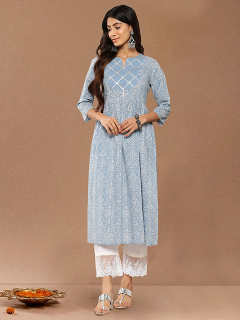 Varanga Bandhani Printed Gotta Patti Cotton Straight Kurta
