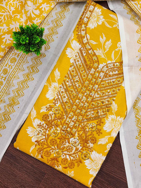 Maroosh Floral Embroidered Sequinned Pure Cotton Unstitched Dress Material