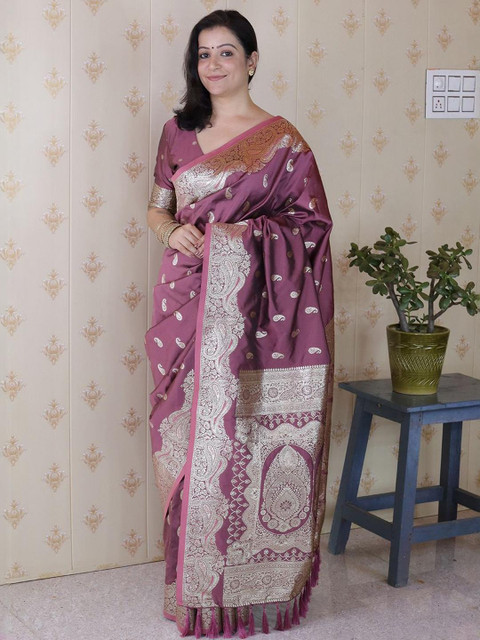ELITE WEAVES Woven Design Zari Silk Blend Banarasi Saree