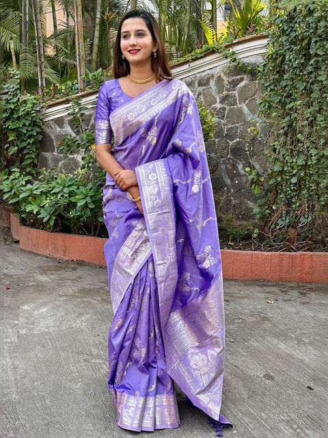 ELITE WEAVES Floral Woven Design Zari Banarasi Saree