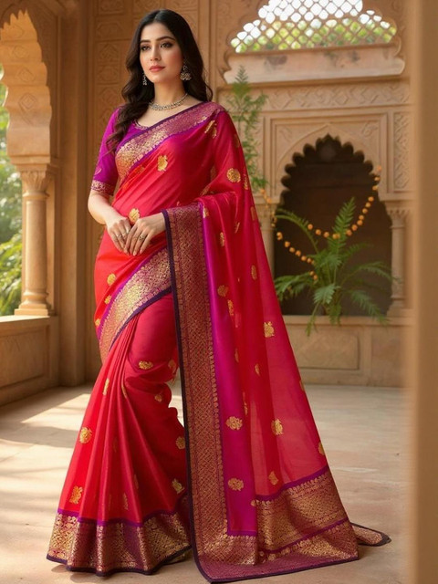 VILLE FASHION Floral Woven Design Kanjeevaram Saree