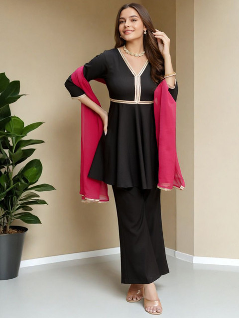 SZN Women Gotta Patti Pure Silk Kurti with Palazzos & Dupatta