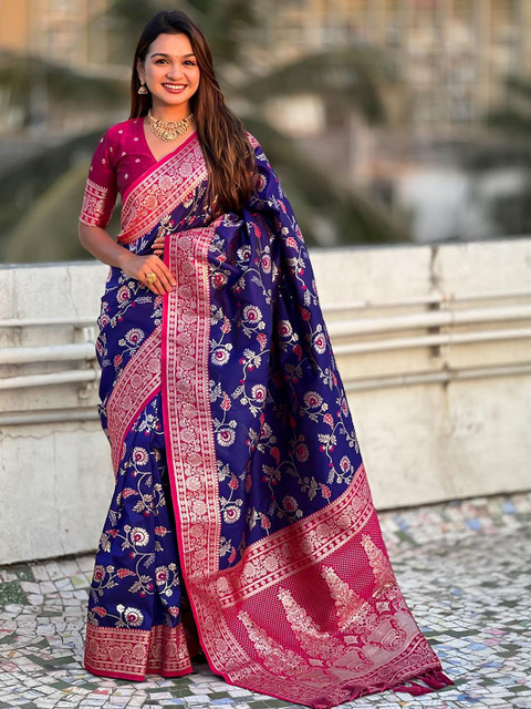 ELITE WEAVES Floral Woven Design Banarasi Saree