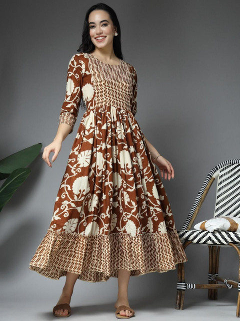 Pristyle Women Ethnic Motifs Printed Maternity Fit & Flare Midi Dress