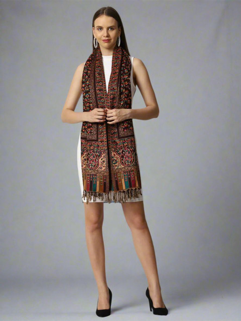 SWI Women's Tasselled Ethnic Print Woven Woollen Stole
