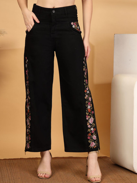 COSMIC TRIO Women Wide Leg High-Rise Embroidered Jeans