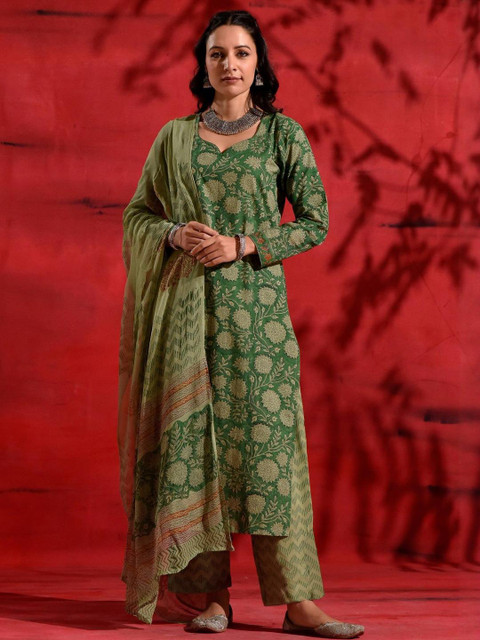 all about you Women Floral Printed Kurta with Trousers & Dupatta