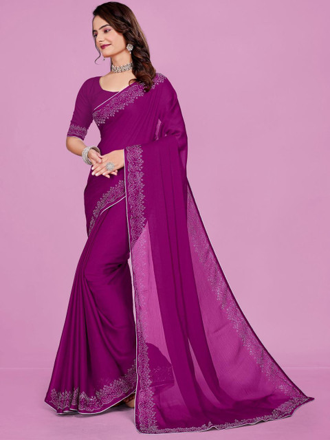 Dori Beads and Stones Embroidered Border Lightweight Saree