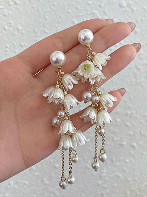 Celestria Pearls Beaded Tasselled Contemporary Korean Drop Earrings