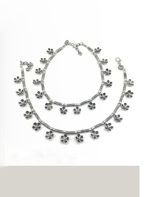 gurjari jewellers Silver Oxidised Flower Anklet