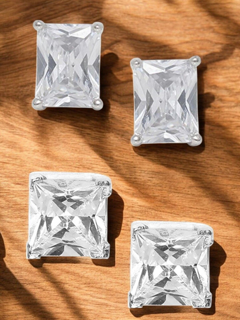 OOMPH Set Of 2 Men Cubic Zirconia Studded Square Studs