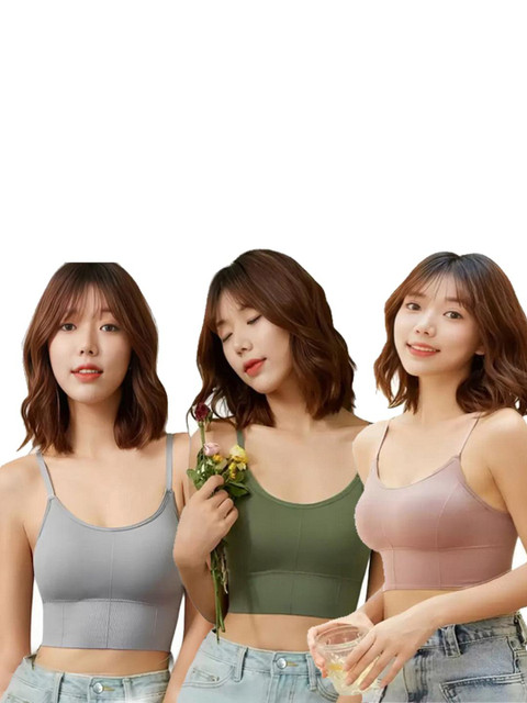 BRAAFEE Set of 3 Womens Cotton Full Coverage Lightly Padded Bralette Bra