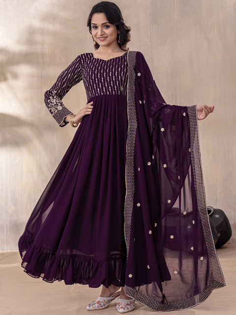 Sashay Boutique Embroidered Frill Anarkali Style Gown With Dupatta