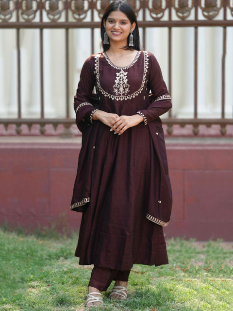 MOKOSH Women Ethnic Motifs Embroidered Anarkali Kurta with Trousers & Dupatta