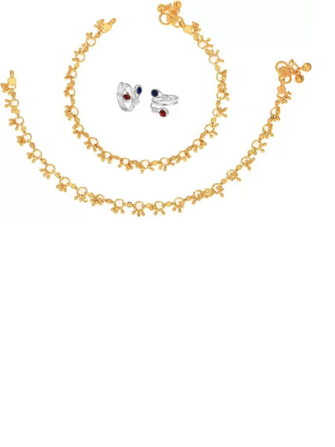 sonu select Women Silver-Plated Artificial Beads Studded 2 Pcs Anklets & 2 Pcs Toe Rings