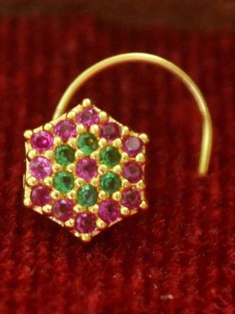 SHREEVARAM Cubic Zirconia Gold-plated Plated Brass Nose Ring