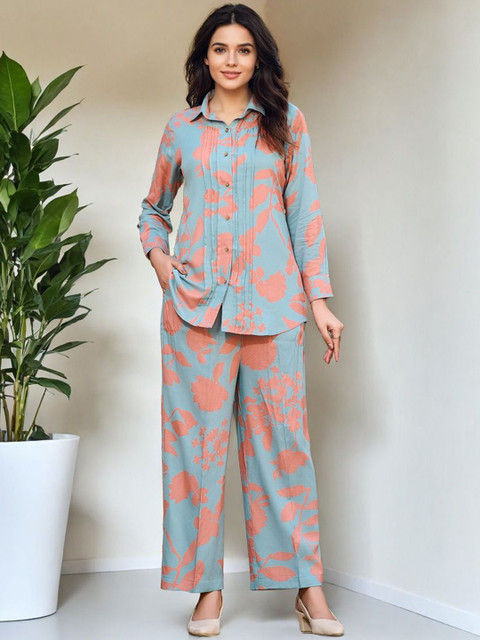 SZN Collared Neck Long Sleeves Shirt With Trousers Co-Ords