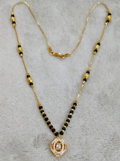 Vinayak enterprise Gold-Plated Artificial Stones Studded And Beaded Mangalsutra