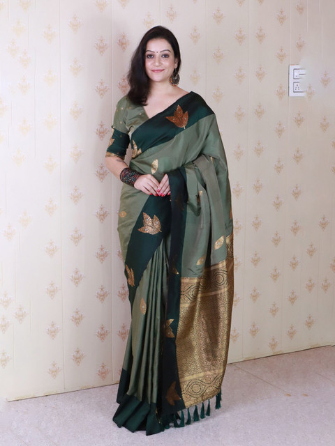 ELITE WEAVES Floral Woven Design Zari Banarasi Saree