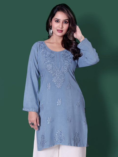 RUDRA LIFESTYLE Ethnic Motifs Embroidered Thread Work Pure Cotton Thread Work Kurti