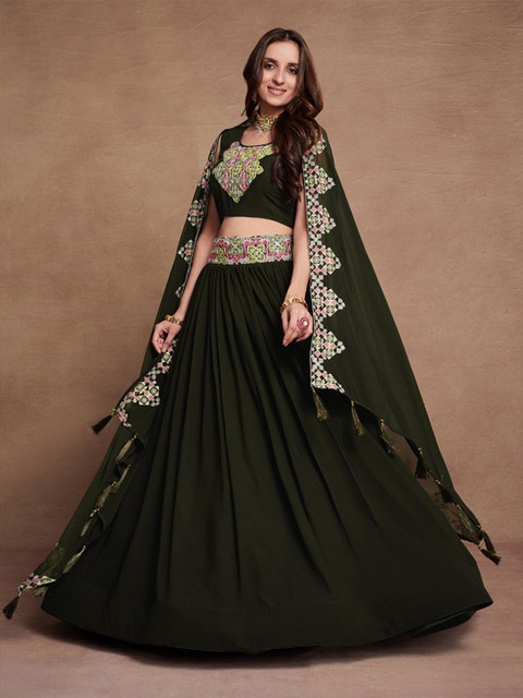 NEEL ART Embroidered Sequinned Semi-Stitched Lehenga & Unstitched Blouse With Dupatta - Image 5