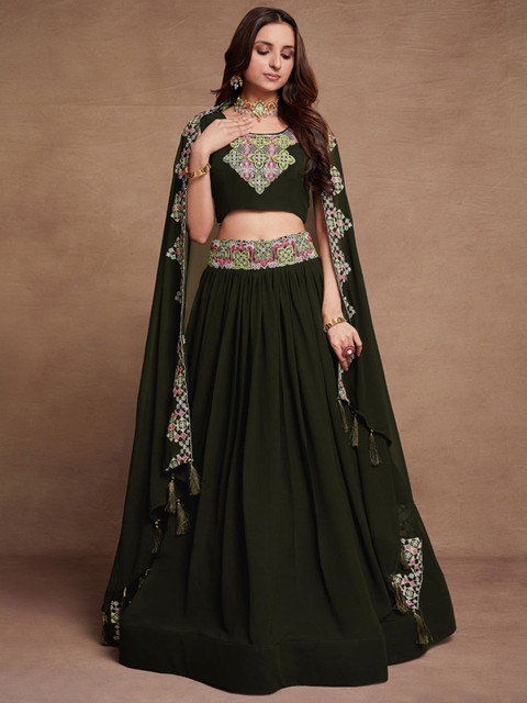 NEEL ART Embroidered Sequinned Semi-Stitched Lehenga & Unstitched Blouse With Dupatta - Image 3