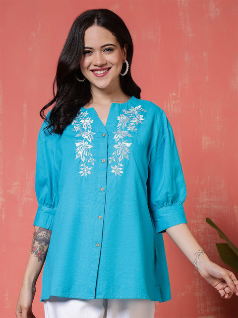 all about you Women Ethnic Motifs Embroidered Thread Work Top