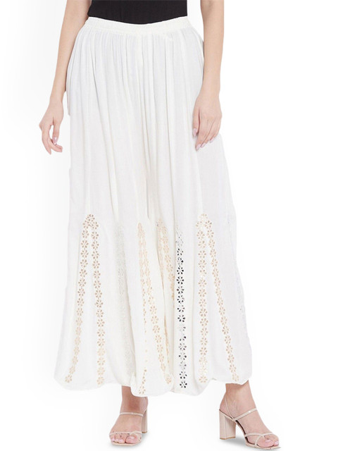 SRISARAS Women Self Design Flared Knitted Ethnic Palazzos