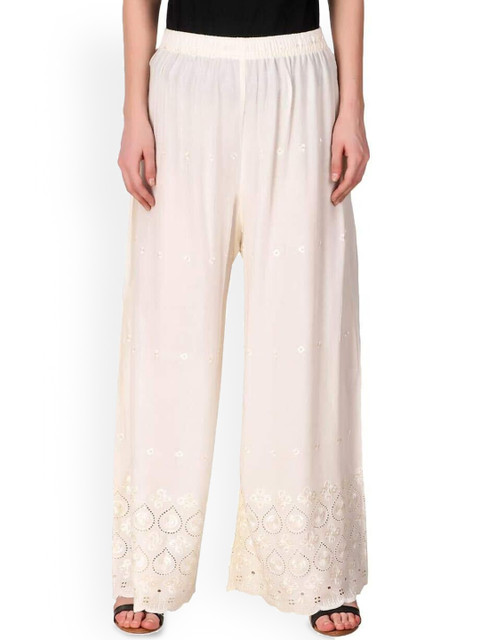 SRISARAS Women Ethnic Embroidered Straight Fit Cotton Palazzos