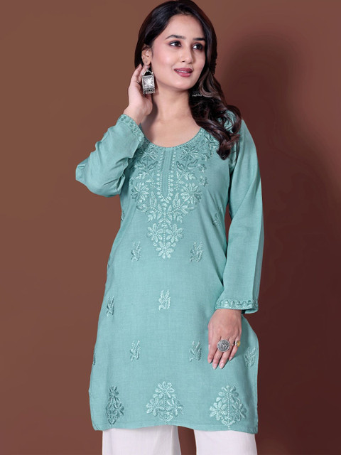 RUDRA LIFESTYLE Ethnic Motifs Embroidered Thread Work Pure Cotton Thread Work Kurti