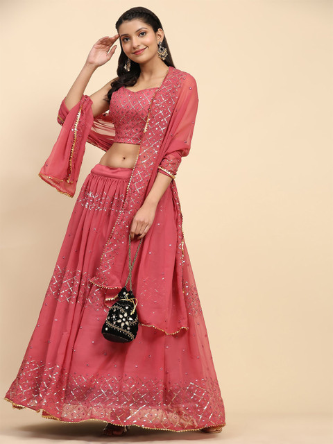 NEEL ART Embroidered Sequinned Semi-Stitched Lehenga & Unstitched Blouse With Dupatta