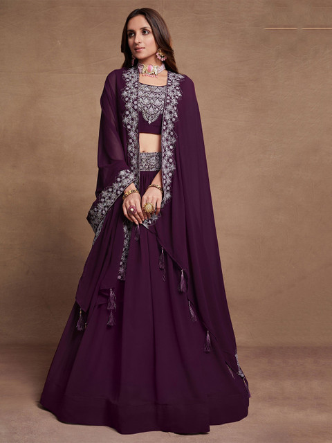 NEEL ART Embroidered Sequinned Semi-Stitched Lehenga & Unstitched Blouse With Dupatta