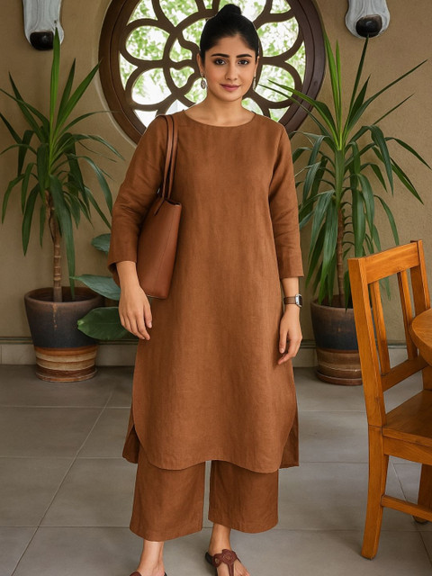 KALINI Round Neck Pure Cotton Kurta With Palazzos