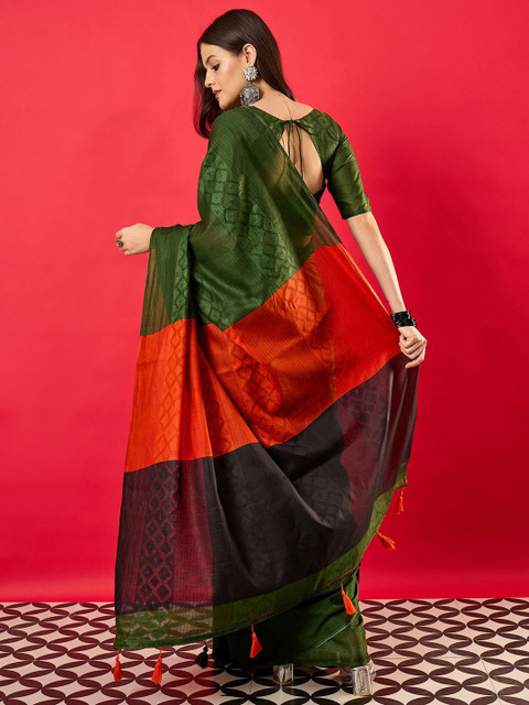 Anouk Ethnic Motifs Zari Tussar Saree - Image 3