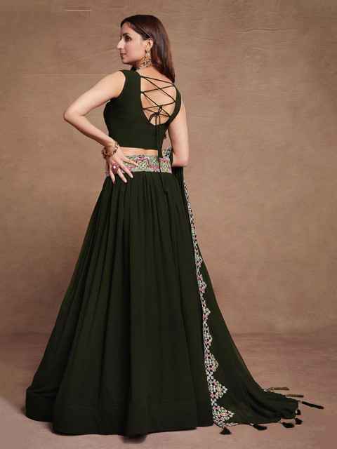 NEEL ART Embroidered Sequinned Semi-Stitched Lehenga & Unstitched Blouse With Dupatta - Image 4