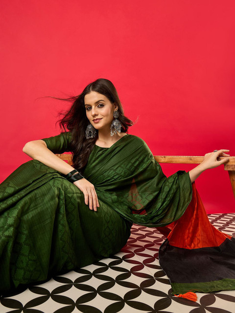 Anouk Ethnic Motifs Zari Tussar Saree - Image 4