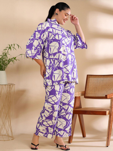 ISHQY Plus Size Printed Pure Cotton Round Neck Top With Palazzos Co-Ords - Image 6