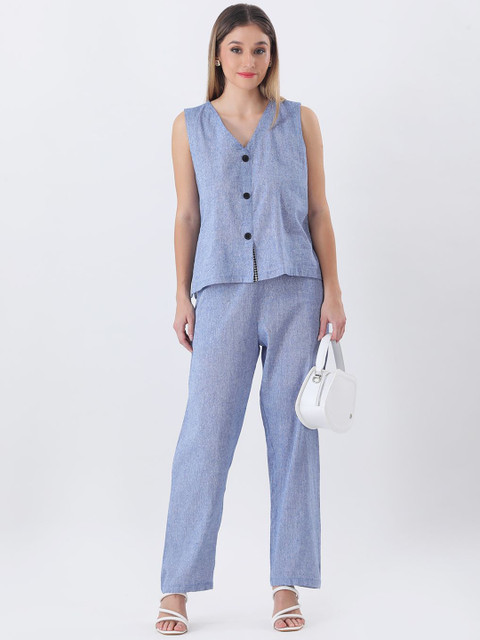 Qurvii V-Neck Sleeveless Top With Trouser Co-Ords