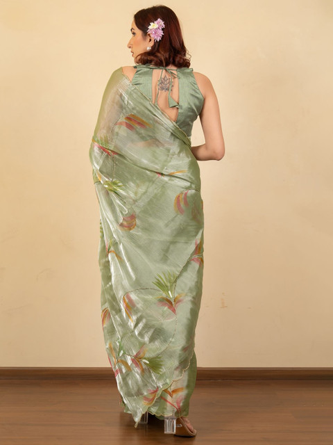 KALINI Floral Printed Jimmy Choo Organza Saree - Image 4