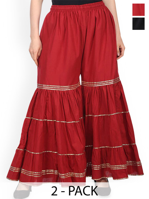 SRISARAS Women Pack Of 2 Flared Fit Cotton Palazzos
