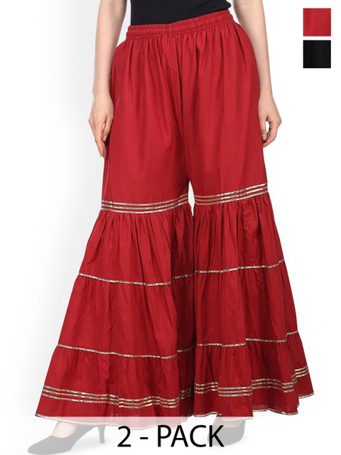 SRISARAS Women Pack of 2 Striped Embellished Flared Ethnic Palazzos