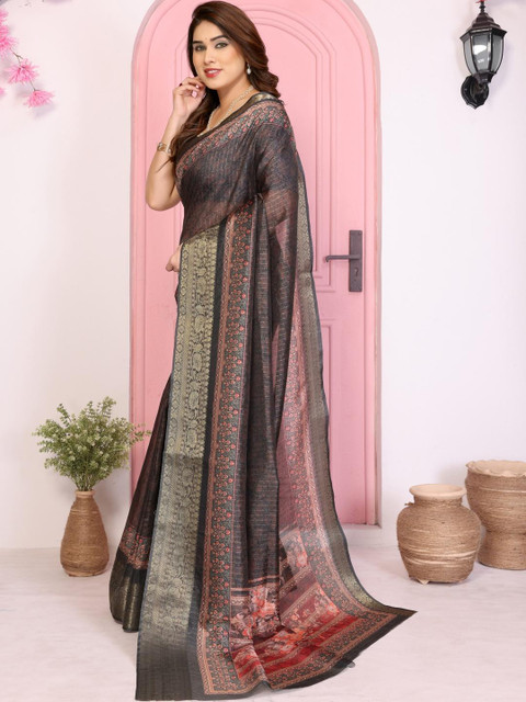 VJ FASHION Women Printed Dola Silk Blend Saree with Unstitched Blouse Piece - Image 2