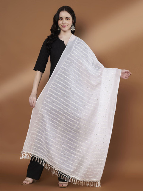 Zamour Embroidered Pure Cotton Dupatta with Sequinned